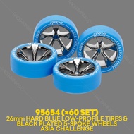 TAMIYA 95654 26mm Hard Blue Low-Profile Tires & Black Plated 5-Spoke Wheels Asia Challenge (60 Set)