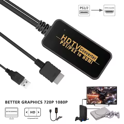 1080P PS1 to HDMI Converter Adapter For PS2 PS1 PlayStation 1/2 Game Consoles With USB power cord 72