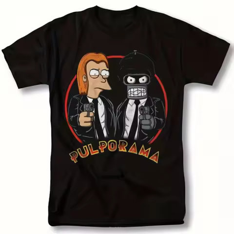 Retro Graphic Tee Featuring Men'S Pulp Fiction and Futurama Poster Short-Sleeved Shirt for Men Styli