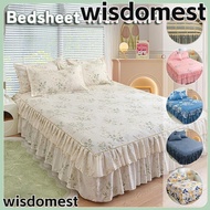 WISDOMEST Double Lace Bed Skirt Three-piece Set, Floral Printed Skin-friendly 3in1 Bedsheet Set, 120