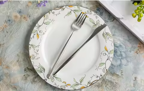 10 Inch, Plain White Bone China Dinner Plate, Ceramic Buffet Dishes, Pottery Serving Tray for Buffet