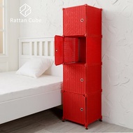 [特價]【藤立方】組合4格收納置物櫃(4門板+調整腳墊)-紅色-DIY