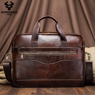 Hummer Retro Shoulder Bag Men's Leather Handbag Business First Layer Cowhide Crossbody Men's Bag#1.1
