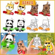 SIXIS Upgrade Egg Cat Keychain, Double-leaf Push Cartoon Keychain, Bag Accessories Egg Fan Keychain 