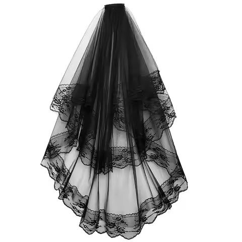 Black Wedding Veil Bride Costume Veil Funeral Veil Black Veil and Gloves Fancy Dress for Cosplay Par