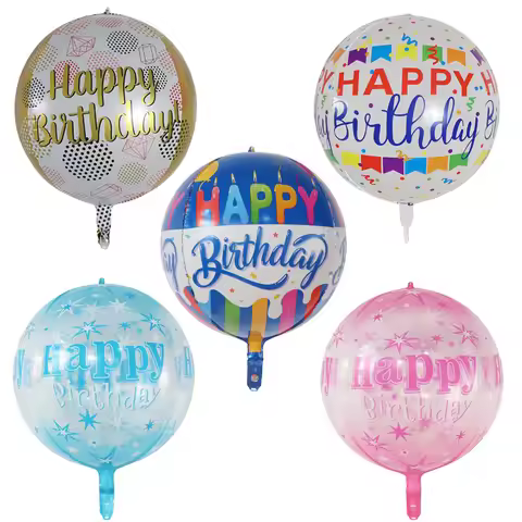 5pcs 22inch 4D Birthday Foil Balloons Transparent Round Helium Globos Rainbow Ballon Baby Shower Bir