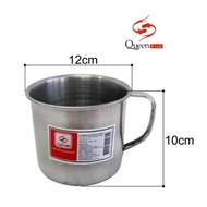 Queen Fish แก้วน้ำสแตนเลสมีหูจับ 12cm QF-K64 / 7cm QF-K60 / 8cm QF-K62 หูโค้ง แก้วสแตนเลส น้ำหนักเบา