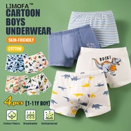 LJMOFA 1-11Yrs 4PCS Cotton Boys Boxer Shorts Dinosaur Cartoon Pattern Teenager Underwear Soft Briefs