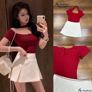 8373-4057 AURORA Set Ribbed T-Shirt Matching Pleated Skirt Pants [2PM]