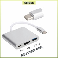 THISEPH 3 in 1 Type-C Hub, TypeC to HD Compatible USB PD USD3.0 & PD 100W TypeC Docking Station, Plu