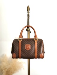 【VintageShop solo 日本直送中古包專賣店】CELINE 賽琳 經典 PVC 塗層帆布 壓紋 迷你波士頓包 - 棕色 (Vintage) mvau3t