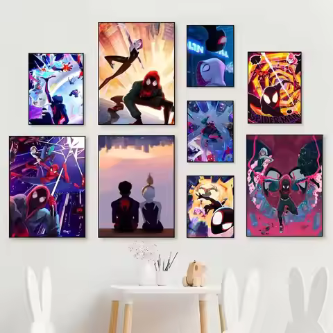 Anime Movie S-Spider-M-Man Cartoon Across the S-Spider-Verse Posters Self Adhesive Waterproof Ideal 