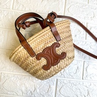 凱旋門草編包Celine Nano Triomphe Basket Bag (Classic Panier) 金棕色