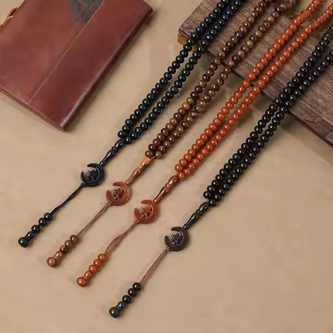 99pcs Beads Muslim Tasbih Prayer Beads Rosary Arab Imitated Coral Moon Star Pendant Jewelry Gifts