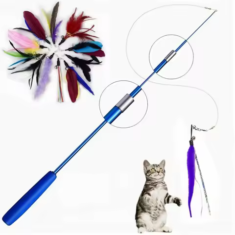 Cat Teaser Wands Three-section Telescopic Fishing Pole Wand Kitten Funny Catcher Teaser Stick Rod In