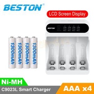 Beston - AAA 1.2V 1300mAh 鎳氫(Ni-MH)充電池 (4粒裝) 連C9023L 智能LCD充電器, AAA / 3A / 7號充電池