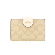 [Coach] COACH Bifold Wallet FC0082 C0082 Light Khaki X Chalk Luxury Signature PVC Leather Medium Corner Zipper Wallet Women [Outlet Item] [Brand]