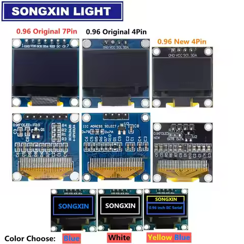 SAMIROB 0.96 Inch OLED SSD1306 White/Blue/Yellow 128X64 IIC I2C Serial Display Module 12864 LCD Scre