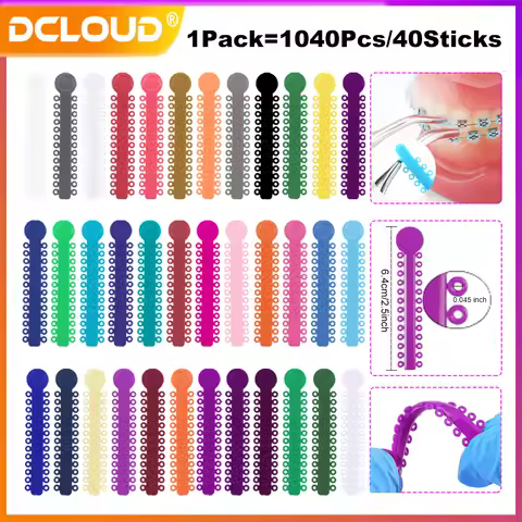 1040Pcs/40Sticks Dental Orthodontic Elastic Ligature Ties Colorful Bands for Dentistry Braces Ortho 
