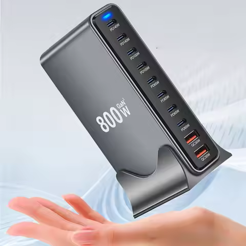 New 800W GaN Desktop Charger PD3.1 USB-C Fast Charger 10-Port Fast Charging Station Adapters for Mob
