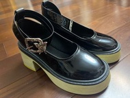 (38號)黑色厚底cos鞋 英倫蝴蝶扣圓頭瑪麗珍鞋 lolita鞋