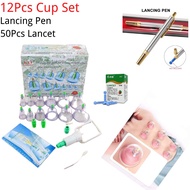 12 cup Cupping Therapy Full Set/Bekam Set Lengkap + Pen Bekam + 50pcs 23G Lancet Needle for Cupping Therapy Blood Test