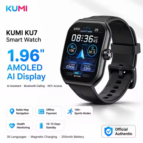 KUMI KU7 AI Smartwatch, 1.96'' AMOLED Curved Display Smart Watch with ChatGPT Voice Assistant, Heart