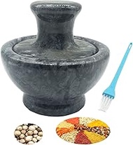 Daszui Mortar and Pestle Set, Natural Marble Stone, Guacamole Spice Herbs Salads Grinder (BLACK)