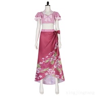 XJ Women Final Fantasy VII Aerith Gainsborough Cosplay Costume Off Shoulder Maxi Dress Full Set FF7 