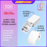 A6 Waybill Thermal Sticker 100x150mm Roll Sticker A6 Fold 500pcs Sticker A6 350pcs Thermal Sticker