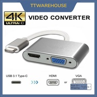 Type-C 3.1 to Vga and hdmi adapter convertor type c 2 In 1 convertor type c to VGA+HDMI dual screen monitor adaptor