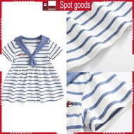 XI Girls Sailor Collar Striped Short Sleeve Cotton Dress  Design Soft Fabric
