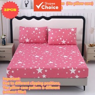 Geometric Star Pattern Fitted Sheet Set ，3Pcs | Pink White Stars | Soft Breathable | Kids Girls Room