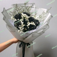 buket bunga mawar hitam black rose bunga asli