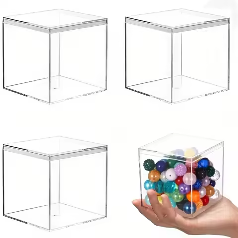 4/6/8 Pack Clear Acrylic Box with Lid Square Cube Containers Storage Box Organizer 10X10X10cm Transp