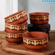 蒙古木質飯碗雪蓮花奶茶圓形木碗飯廳創意防燙碗民族風酸棗木頭