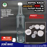 ( PAKET ISI 1 LUSIN ) Botol Kaca 460ml Tutup Plastik / Botol Madu / Botol Marjan / Botol Jamu / Boto