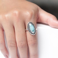 Authentic 925 Silver Ring with Javanese Marquise Turquoise Motif