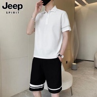 Jeep吉普男士休閑運動套裝夏季polo衫潮流短袖t恤短褲寬松兩件套