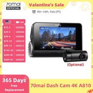 70mai 4K Dash Cam A810 Front Rear Set Suppor 4G Module LTE UP04 Remote Control GPS ADAS Car DVR 70ma