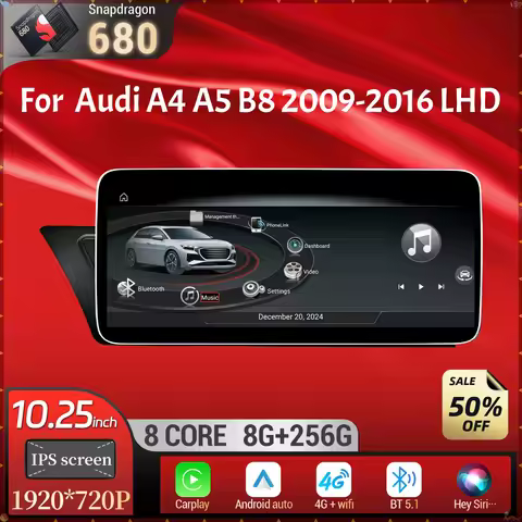 10.25 inch Android 14 For Audi A4 A5 B8 2009-2016 Left Hand Drive Car Radio Wireless BT Carplay Qual
