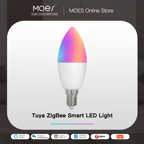 MOES Zigbee LED Light Bulb E14 Candle Lamp Smart 5W RGBCCT 2200-6500K Dimmable Light Tuya Alexa Goog