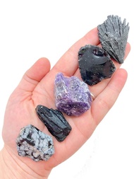 Bộ Bảo Vệ Năng Lượng Tiêu Cực-Thạch Anh Tím Tourmaline Đen Obsidian Bông Tuyết Kyanite Đen Và Bộ Lá