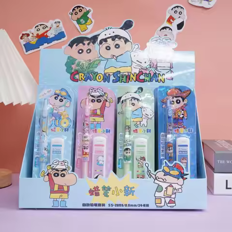 4Pcs Anime Crayon Shin-Chan 0.5MM Mechanical Pencils Set Cartoon Sketching Painting Propelling Penci