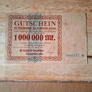 Uang Kuno MURAH! Uang Lama Jerman. Notgeld. Uang pada masa inflasi tahun 1923. Nominal 1.000.000 Mar