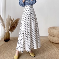 Skirt Polkadots Retro Tema Retro Pop Yeh Yeh High Waist Skirt Flare Skirt Women Long Skirt Maxi Skir