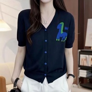 HY0620L _ Summer New Style Korean Style Minimalist Style Jacquard Pony Knitwear Women Cardigan Loose