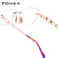 FONEX Không Có Vành Titan Gọng kính Phụ Nữ 2025 Mới thiết kế thương hiệu cao cấp Kim Cương Trim Eye 