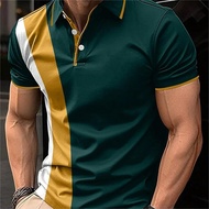 Men's Polo Shirt Button Up Polos Casual Sports Lapel Short Sleeve Fashion Basic Color Block Patchwor