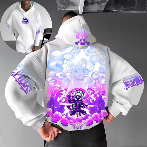 One Piece Luffy Gear 5 Nika Nike Epic Graal Back Print White Hoodie Men Cotton Casual Long Sleeve Au